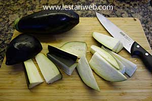 cutting eggplant, aubergine